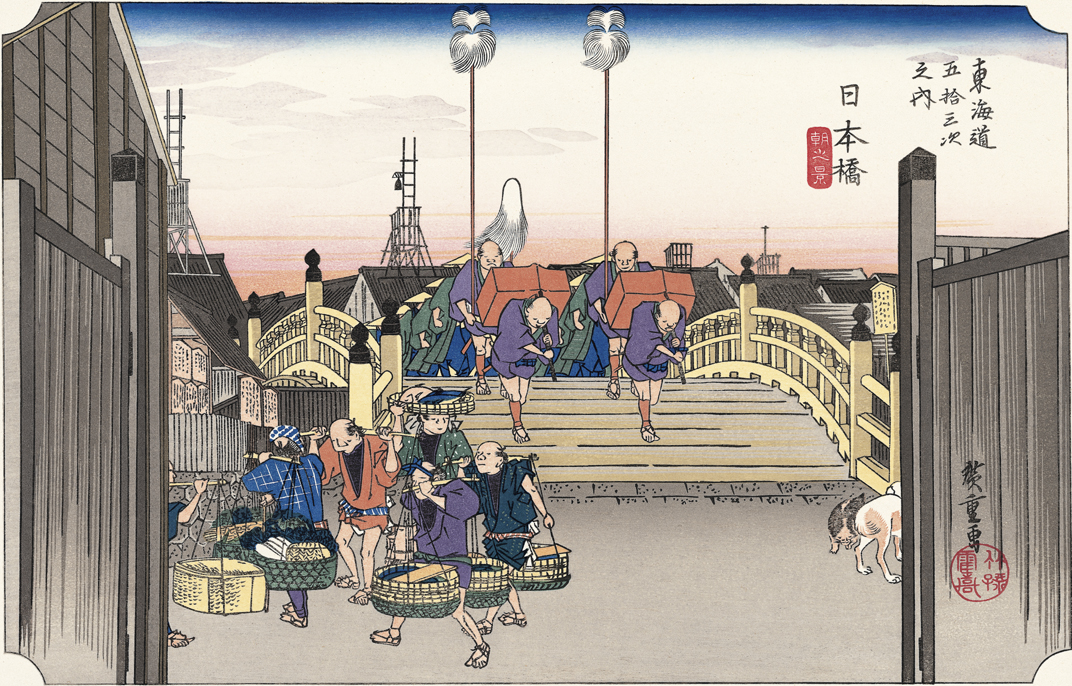 《浮世絵版画》日本橋　朝之景