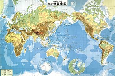 最新世界全図 地勢図 軸装 山川出版社